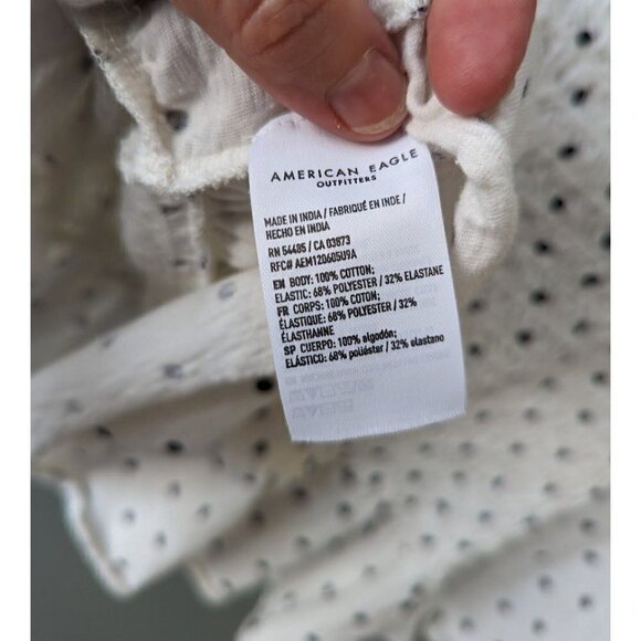 American Eagle Women's Smocked Boho Cottgecore Shirt Large Polka Dot Ruffle - Picture 4 of 4